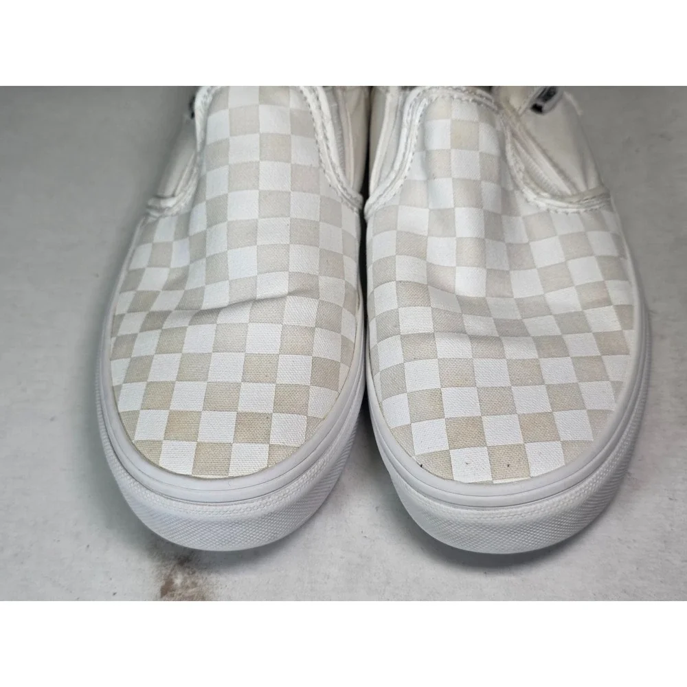 VANS Checkerboard Youth Sneakers Size 4 White Cream Low Top Slip On Shoes 500714